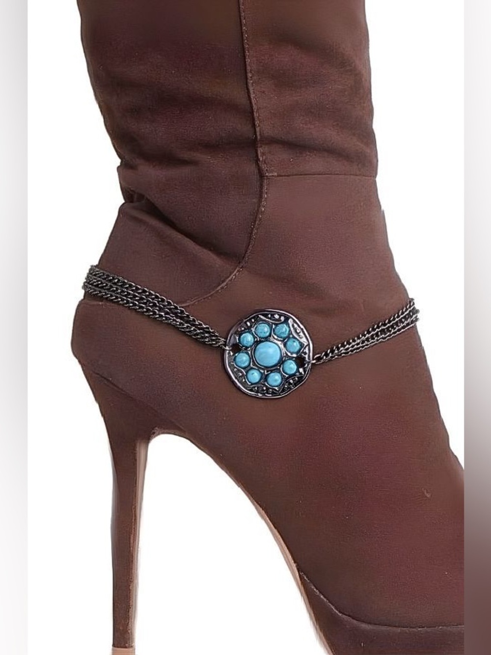 Waverly Silver Boot Chain with Turquoise Stones